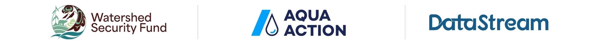 Logos du Watershed Security Fund, d'AquaAction et de DataStream.